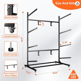 Kayak Storage Rack, Widen & Lengthen Freestanding Kayak Stand With Wheels, Heavy Duty Kayak Holder, Adjustable Canoes And Surfboards Bracket For (Option: 4Layers)
