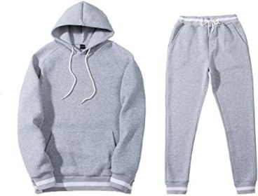 Mens 2 Piece Tracksuit Running Jogging Hoodie Pants Sets Loose Hooded Plus Velvet and Thick Sport Suit (Color: Light grey, size: L)