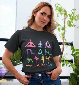 Yoga Poses Print Jersey Short Sleeve Tee (Color: Black, size: S)
