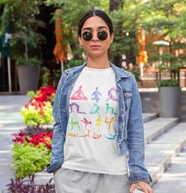 Yoga Poses Print Jersey Short Sleeve Tee (Color: White, size: 2XL)