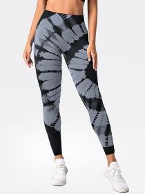 Tie-dye High Waist Tummy Control Butt Lifting Moisture Wicking Quick Drying Seamless Tie Dye Yoga Pants, Running Sports Tight Pants (Color: Grey, size: M)